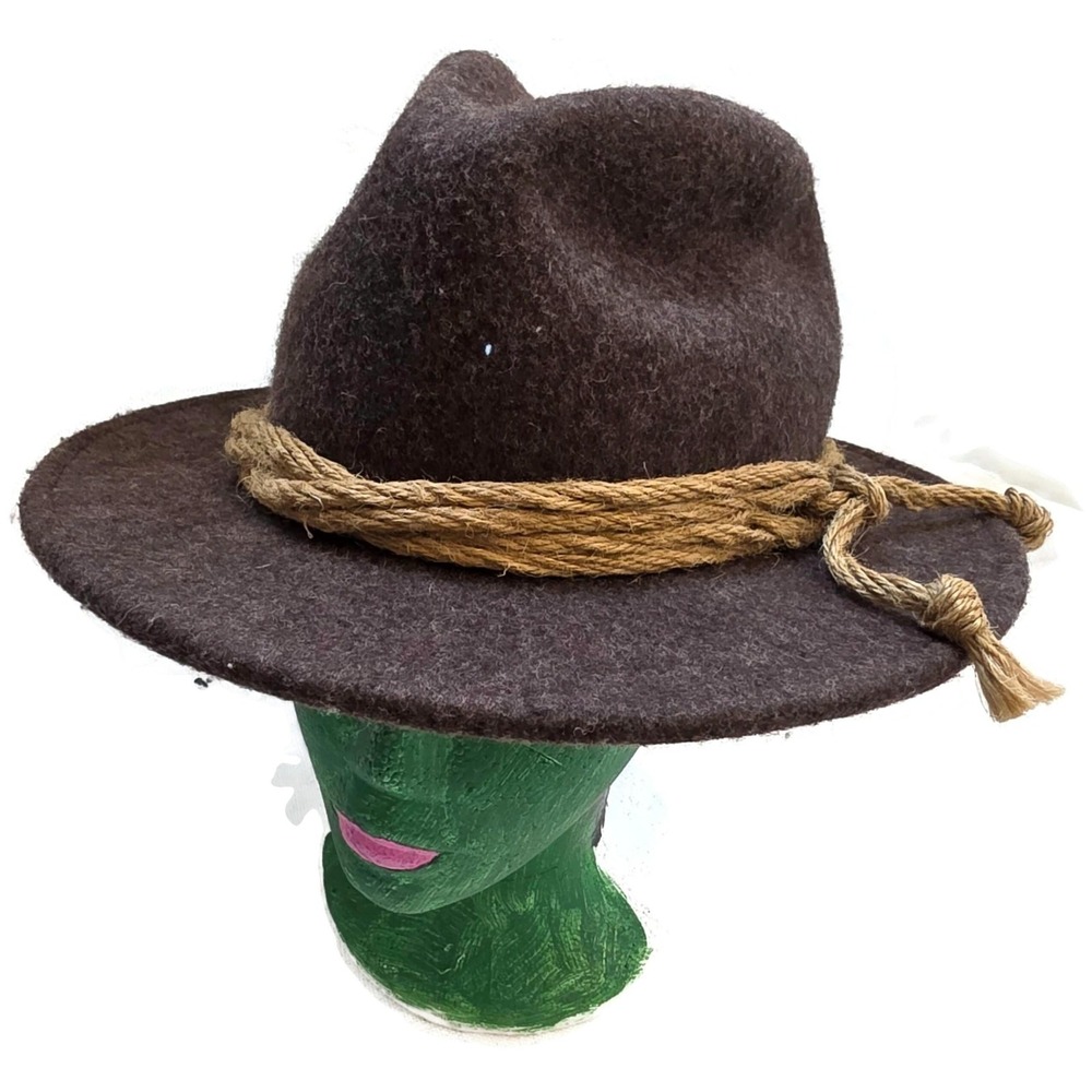 Stockerpoint Brown Wool Felt Fedora Hat Mens 6 3/4 Wide Brim Western Rope Band